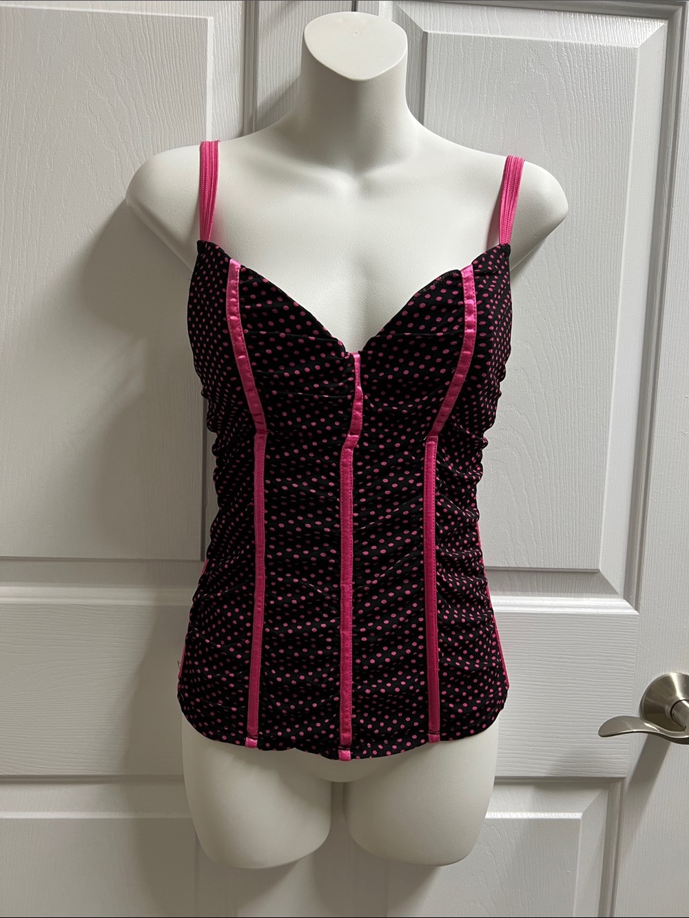 Victoria's Secret pink black Polka Dots bustier top lingerie 36C NWOT